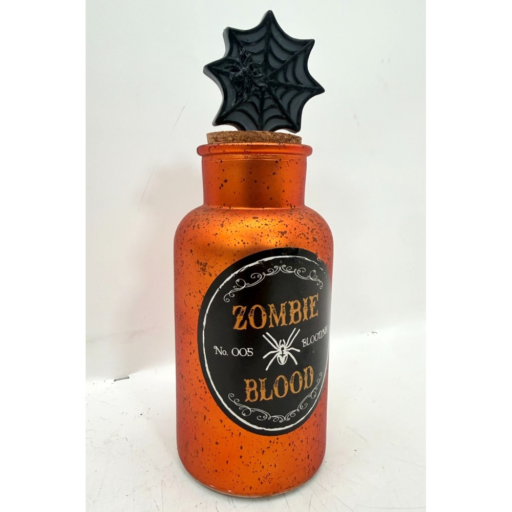 Halloween Zombie Blood Potion Bottle Orange Glass Spider Web Stopper Decor